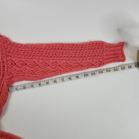 Chico’s Open Stitch Pullover Coral Pink Sweater Size SP Long Sleeve Lightweight - Picture 11 of 11